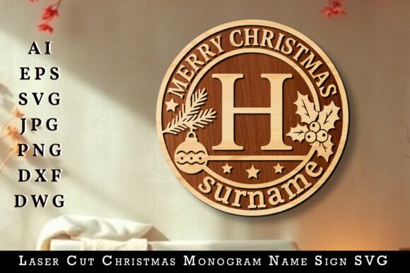 Download Laser Cut Christmas Monogram Name Sign - Sign Collection