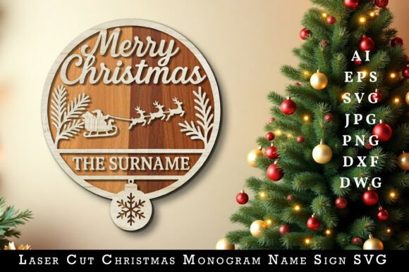 Download Laser Cut Christmas Monogram Name Sign - Sign Collection