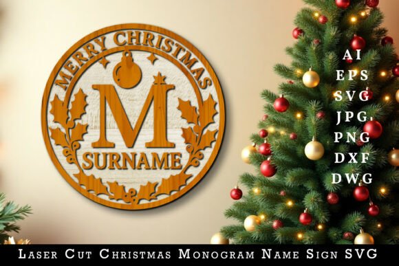 Download Laser Cut Christmas Monogram Name Sign - Sign Collection