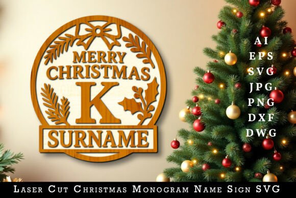 Download Laser Cut Christmas Monogram Name Sign - Sign Collection