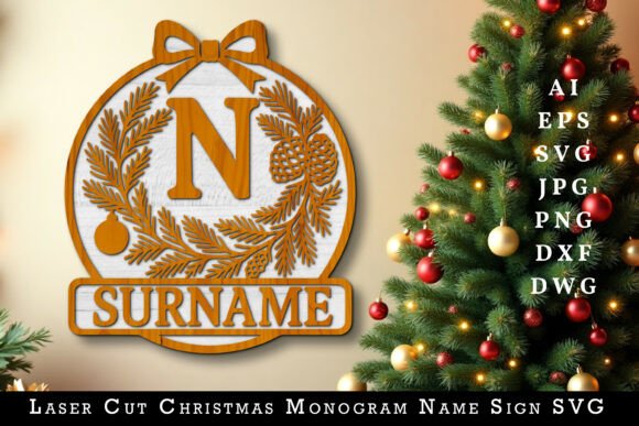 Download Laser Cut Christmas Monogram Name Sign - Sign Collection