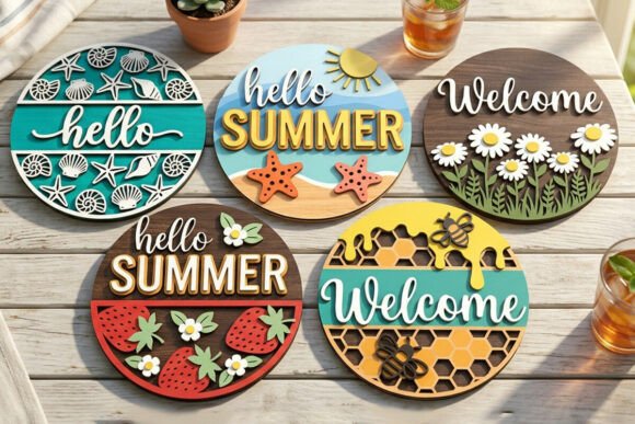 Download Summer Round Sign Laser Cut Bundle - Sign Collection