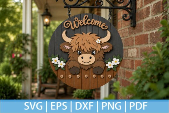 Download Highland Cow Welcome Sign SVG Laser Cut - Sign Collection