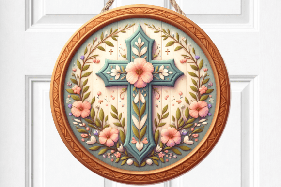 Download Floral Floral Cross Religious Door Sign - Sign Collection