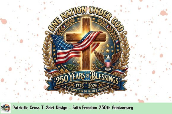 Download Patriotic Cross T-Shirt Design - Faith Freedom 250th Anniversary - Sign Collection