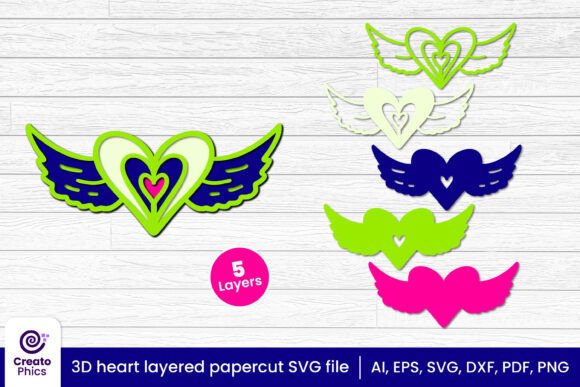 Download 3D Layered Heart Wings Papercut File SVG - Papercut Collection