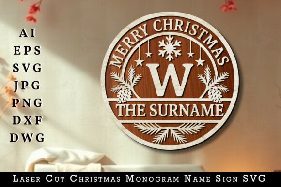 Download Laser Cut Christmas Monogram Name Sign - Sign Collection
