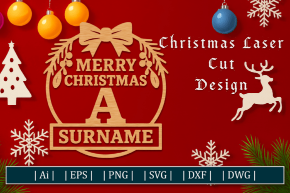 Download Monogram Xmas Door Sign SVG Laser Cut - Sign Collection